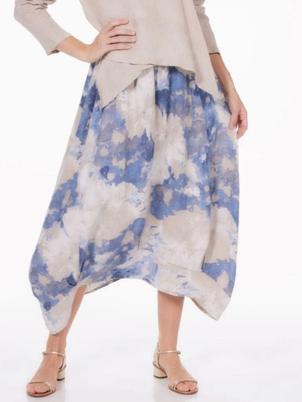 Lands Downunder Linen Lagenlook Watercolor Skirt